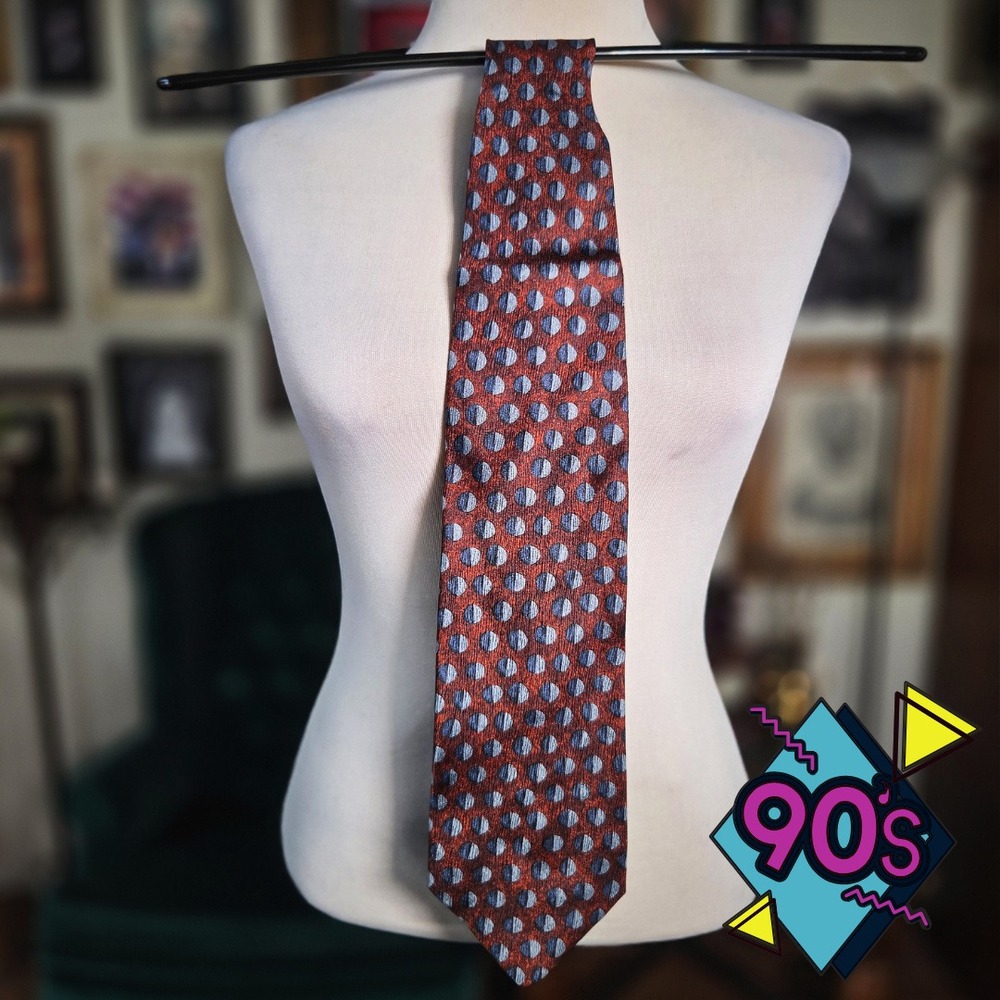 Structure Silk Tie Vintage 90s Mens Red Blue Geometric Pattern Made in USA NOS